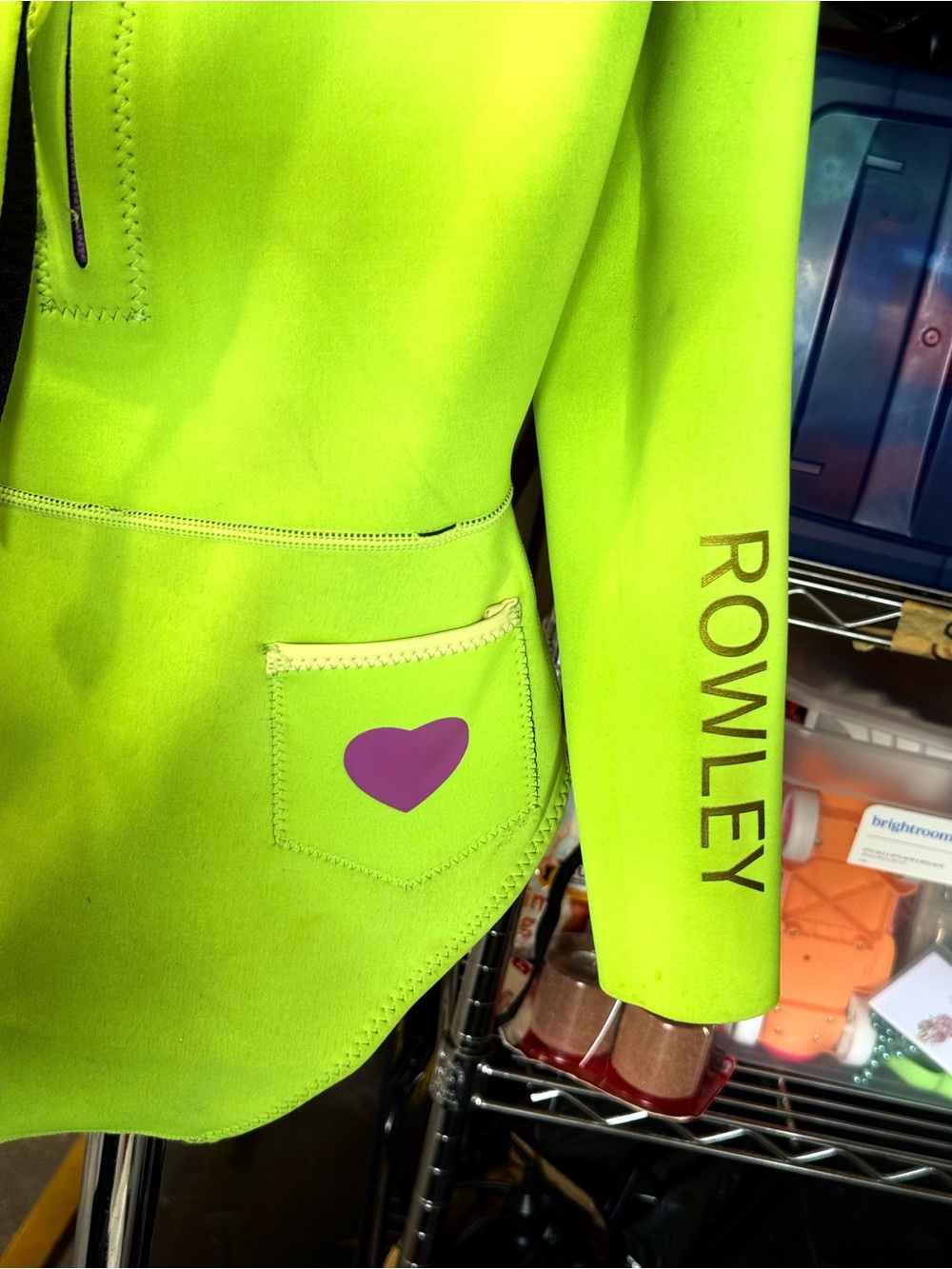Cynthia Rowley Neon Lime Long-Sleeve Swim One-Piece with Purple Heart Pocket - Picture 2 of 5